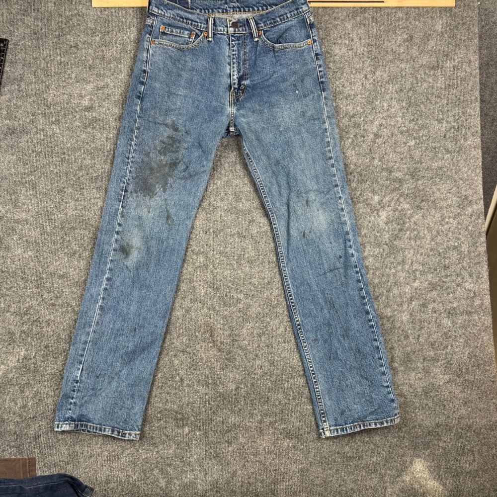 Levi's Jeans Mens 32x32 Blue 505 Straight Leg Denim Stained Workwear DIY Custom